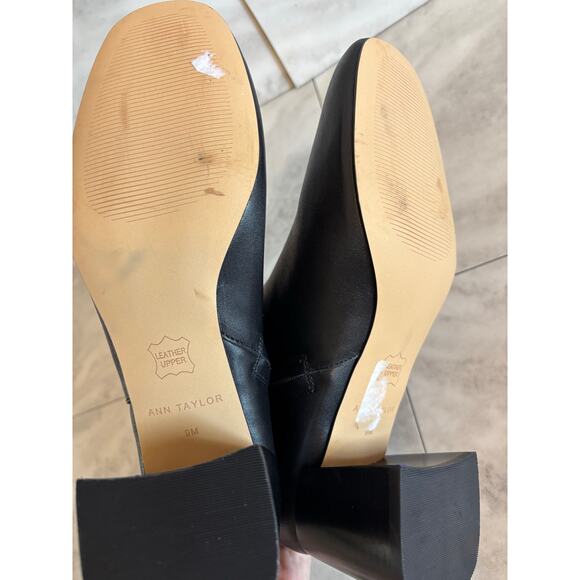 Ann Taylor Women Black Leather Almond Toe Block Heel Ankle Booties NWOB Size 9 - Picture 5 of 5